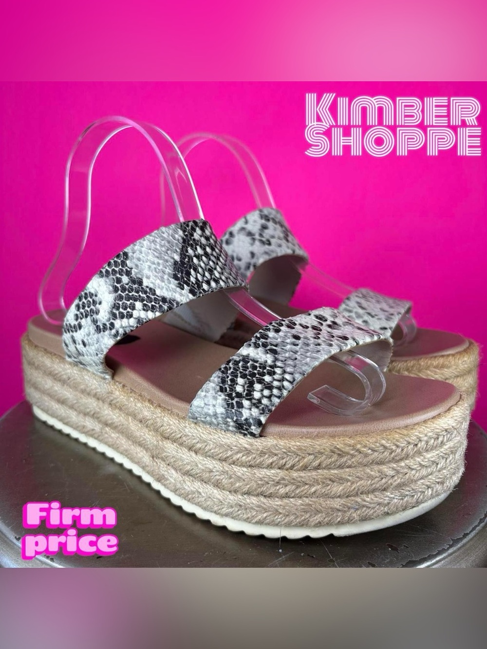 Aqua Ayden Snake Print Leather Two Strap Espadrille Platform Sandal US 9 UK 7